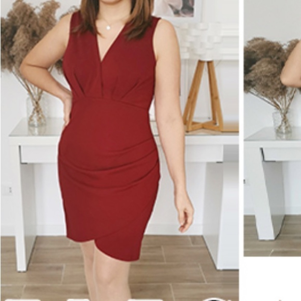 IHOT bodycon‎ burgundy front slit sleeveless mini cocktail dress Sz M